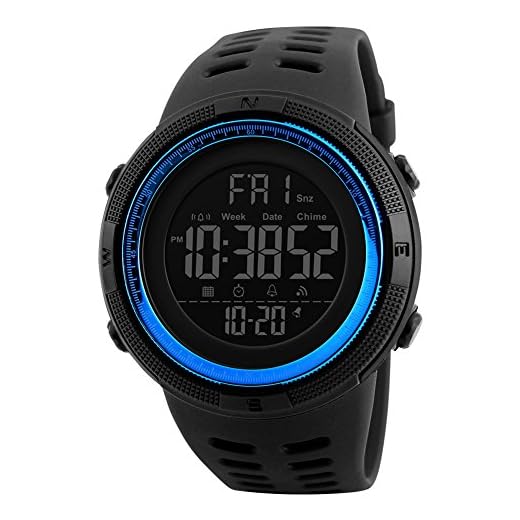 Los hombres de cuarzo reloj de pulsera con alarma Cronómetro Digital Reloj Deportivo Dual tiempo zona cuenta atrás el luz de fondo Calendario Fecha relojes