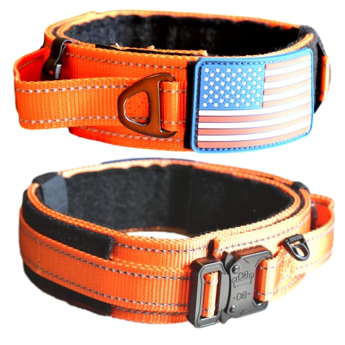 Dog Collar With Control Handle Quick Release Metal Buckle Heavy Duty Military Style 2" Width Nylon With Usa Flag For Handling And Training Large Canine Male Or Female K9 #TOP6