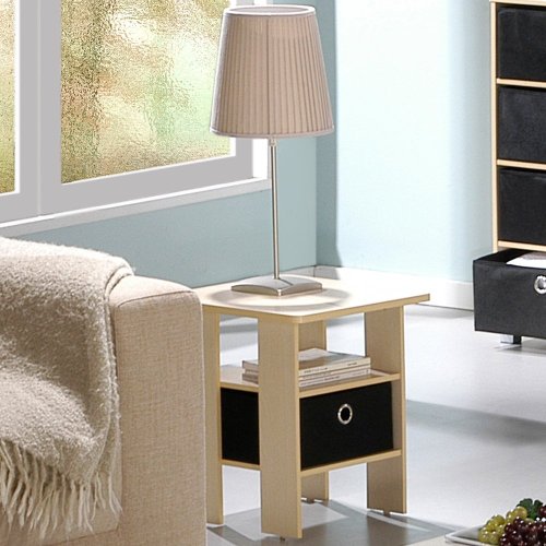 Furinno Andrey End Table / Side Table / Night Stand / Bedside Table With Bin Drawer, Steam Beech/Black #TOP3