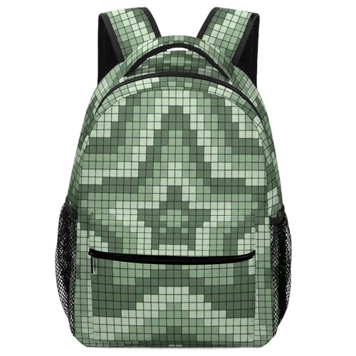 Pixel Green Star Pattern Backpack Bookbag Laptop Backpacks Multipurpose Daypack for Boys Girls School Men Women Travel Hiking