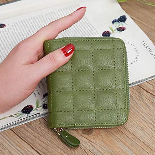 Preisvergleich Produktbild LWANFEI Frauen Plaid Gedruckt Kurze Brieftaschen Reißverschluss Geldbörse Kartenhalter Brieftasche Mode Frau Brieftaschen, Grün
