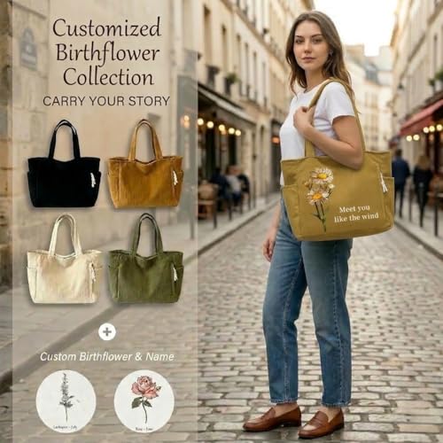 Custom Birth Flower Tote Bag personalizada con cierre miniatura 4