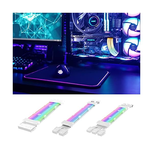 PW TOOLS Adressierbares RGB Stromverlängerungskabel, 24 Pin/2x8 Pin/3x8 Pin ATX RGB Kabel, RGB ARGB Verlängerungskabel, PC Interne Komponenten für Motherboard Anschluss – Bild 3