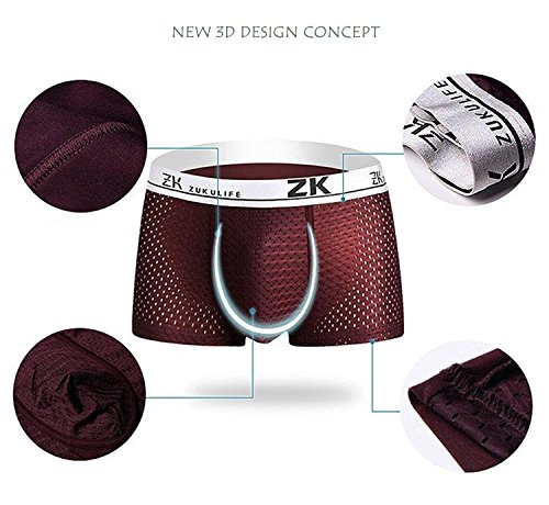 ZUKULIFE Mens Ice Silk Boxer Mesh Brief (Black M)3