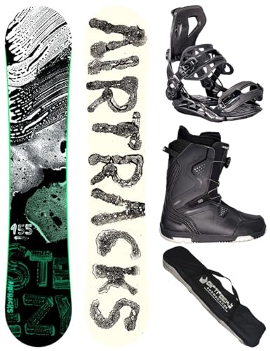 AIRTRACKS Snowboard Set Pack Planche Steezy Wide Hybrid Rocker 150 - Fixations Master - Chaussures Star Black 40 - SB Bag