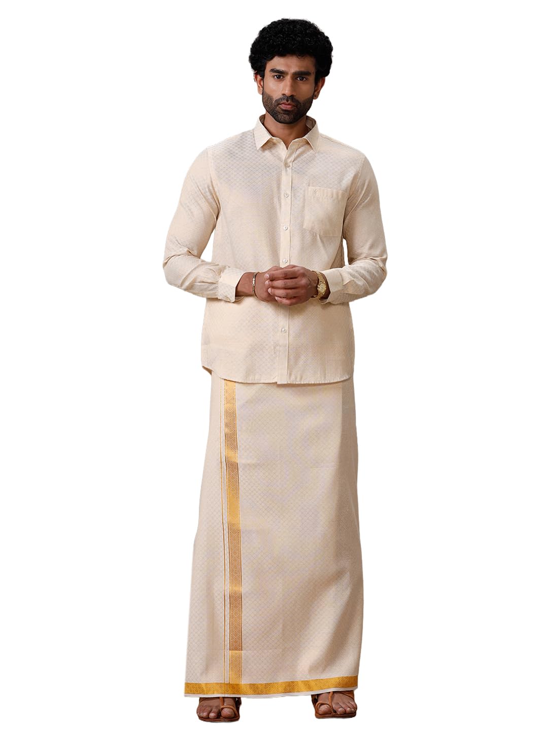 ramraj cotton Men Gold Tissue Jacquard Full Sleeves Shirt with Matching Dhoti Set-picture-11