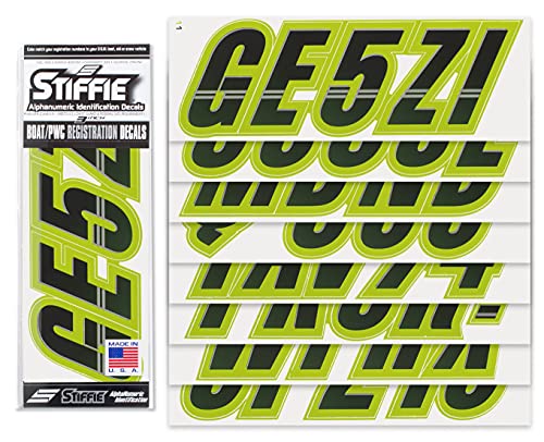 Image of STIFFIE Techtron Black /Jade 3 inch Boat & PWC Registration Decals • Numbers Letters Stickers