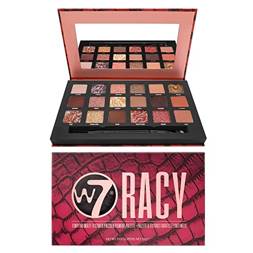 W7 Racy 18 Color Pressed Pigment Palette - Long Lasting, Blendable Shades. Matte, Shimmer, Gloss & Reflective Reds, Golds, Pinks & Brown Colors. Cruelty Free, Vegan Makeup For Women