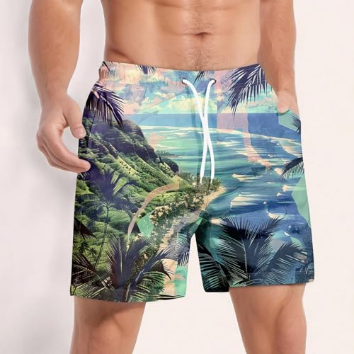Shorts for Men Beach Summer Elastic Waist Drawstring Shorts Western Quick Dry with Pockets 2025 Swimsuit No Liner3