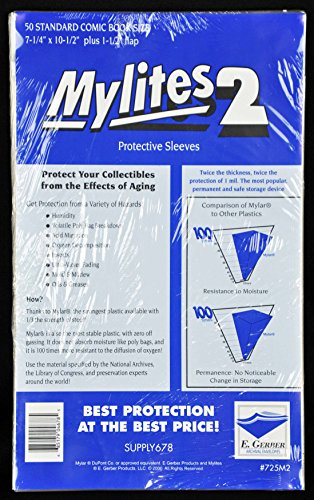Mylites 2 Mil Comic Book Standard Size 7 1/4" x 10 1/2" Plus 1-1/2" Flap Pack of 50