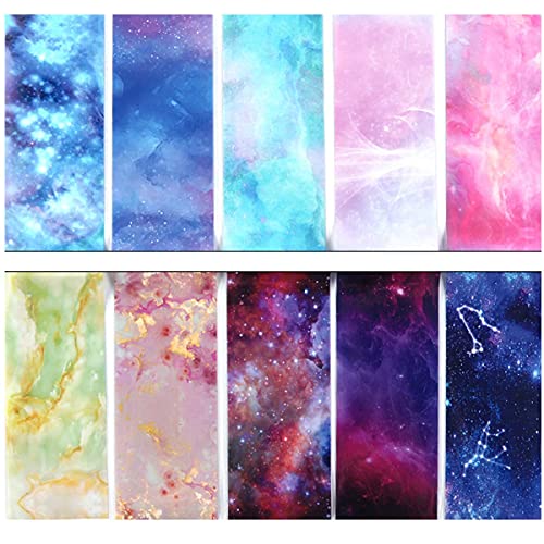 TailaiMei 10 Sheets Starry Sky Nail Art Foil Transfer Stickers, Paper Manicure Sticker Decals Adhesive Transfer Tips 3D Design DIY Decoration Kit for Women(Marble Style)