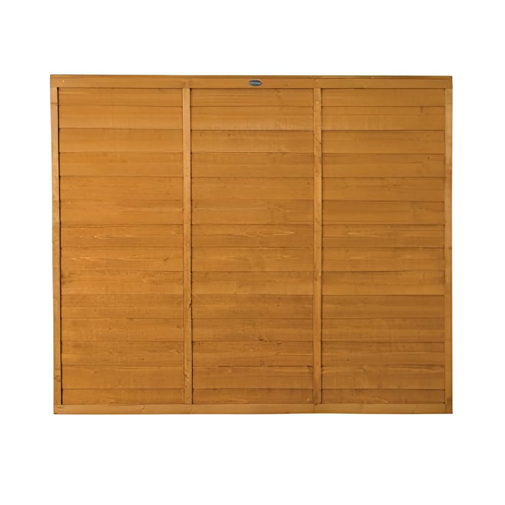 6x5ft Dip Treated Overlap Fence Panel – Timber Garden Boundary Fence with Vertical Battens and Privacy Slats, Autumn Gold Finish