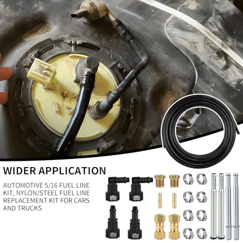 Mupera 5/16\" Fuel Line Repair Kit - Upgraded Automotive 5/16 Nylon Fuel Line Repair Kit, 25 Feet Nylon/Steel Pipe Replacement for Cars and Trucks
