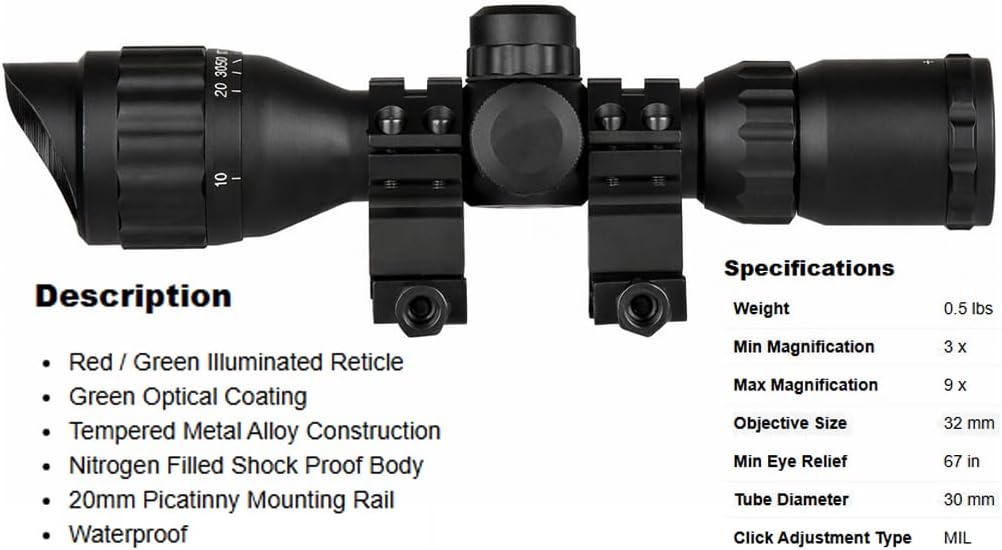 GOTICAL Ruger 10/22 and 3/8" Tactical 4x32 Compact Scope Rangefinder - Reticle Hunting Riflescopes Hair Reticle and Ruger 10/22 Weaver '5 PC of Each Size #6-48 Length 6mm/8mm
