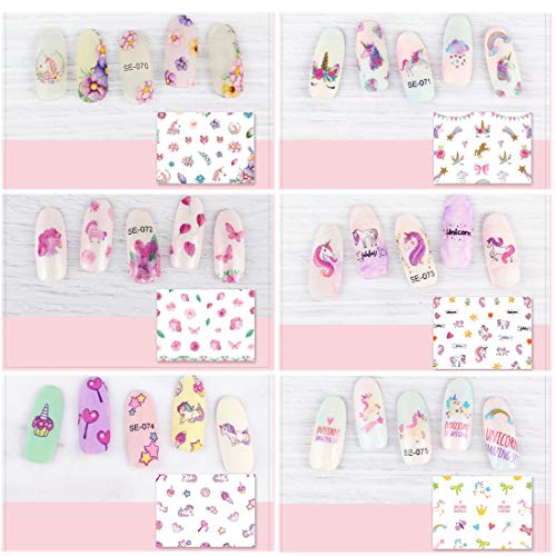 Ooopsiun Unicorn Nail Stickers For Girls - 7 Sheets, Unicorn Self Adhesive 3D Nail Decorations Unicorn Birthday Party Decorations Supplies Favors For Girls Kids (Unicorn 1) #TOP3