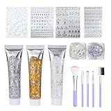 5 Pcs Festival Glitzer Gesicht Glitzer fürs Gesicht Gesichtsglitzer Festival Glitzer Gel Glitzersteine Gesicht Face Glitter Mit 4 Glitzersteine Selbstklebend und 5 Concealer Pinsel