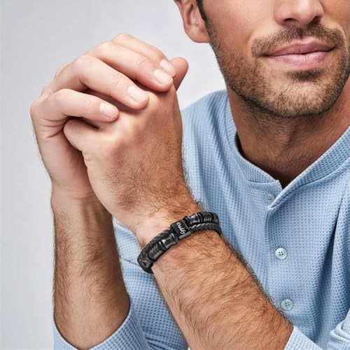 Pulsera de cuero trenzada ajustable para hombre miniatura 2
