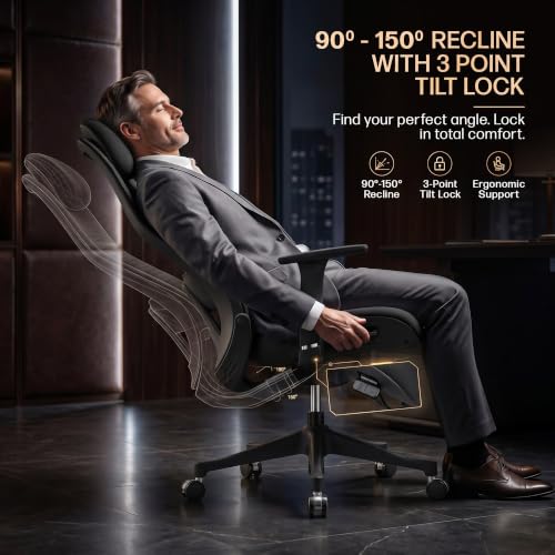 Image of DROGO Ultron Ergonomic Office Chair for Home & Work | Patented Flow Cable Mechanism Tech | Memory Foam Headrest & Lumbar Support | 3D Aluminium Armrest, Seat Slider, 135 Recline with Tilt Lock(Black)