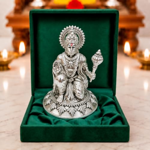 Image of Silver Plated Hanuman ji Idol for Car - 4 Inch | Compact Bajrangbali Murti for Home Temple, Car Dashboard | A Home Decor Lord Hanuman Idol Gift