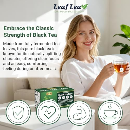 Image of LeafLea Premium Black Tea Bags, Rich Robust Loose-Leaf Style Brew, 80 Count