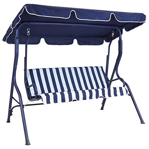 BALANCÍN COLUMPIO HAMACA PARA JARDÍN DE 2 PLAZAS - RAYAS AZULES Y BLANCAS