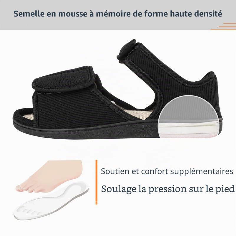 TIESTRA Chaussons Chauds pour Hommes à Pieds Larges,Chausson Diabétiques en Peau D'agneau pour I'hiver,Chaussons en Feutre à Bout Ouvert,Semelle en Mousse à Mémoire de Forme Noir 41-46