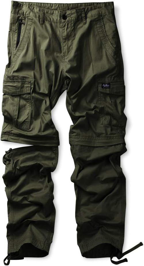 Men's Convertible Pants, Durable Zip Off Cargo Combat Trousers Shorts Army Green 32