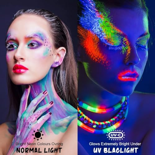 URAQT Glow Paint, 15 Colori Pittura Corpo Face Painting, Color Body Paint Trucchi Neon, Sicuro e Non Tossico, Trucchi Fluo Truccabimbi per Halloween, Feste, Cosplay