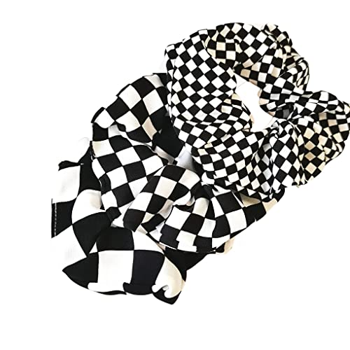 Checkered Plaid Scrunchies Black White Plaid Checkered Hair Scrunchies Checkerboard Bw17 (Black White Plaid-3 Pcs) #TOP1