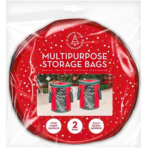Tech Island Christmas Storage Bags Set of 2 Red Multipurpose Bags with Clear Window and Handles 23.2 x 30.2 cm