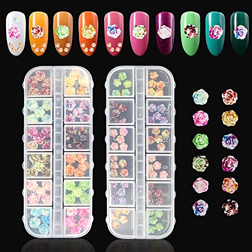 120Pcs Rose Nail Art Charms, Jewelvwatchro 2 Sizes Flowers 3D Bows Nail Charm Nail Art Designs Colorful Acrylic Flower Nails Charms for Women Girls Nail Art Decoration Accessories DIY Crafting