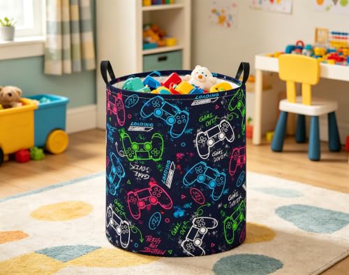Image of Baby Laundry Basket Baby Nursery Hamper Kids Laundry Basket Toy Storage Bin for Boys Room Decor Gift Baskets for Bedroom Bathroom(Blue Game)