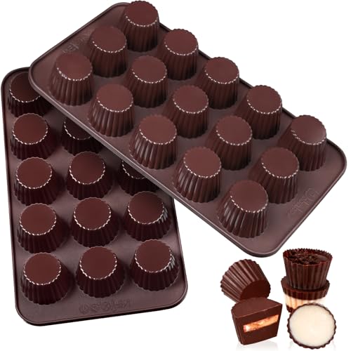 Webake Chocolate Moulds Silicone Peanut Butter Cup Mould 2 Pcs for Snack Size Peanut Butter Cup, Chocolate, Keto Fat Bomb