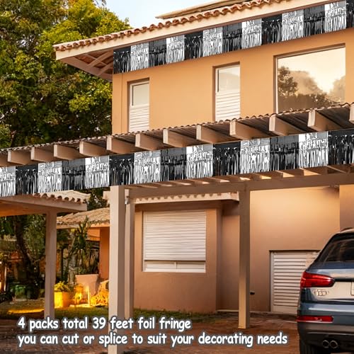 Image of 4 Packs Total 39 Ft Parade Floats for Trailer Car, Black Gold Silver Foil Fringe Garland Tinsel Streamers Banner Table Skirts for Graduation Homecoming New Year's Eve Birthday Party Decor