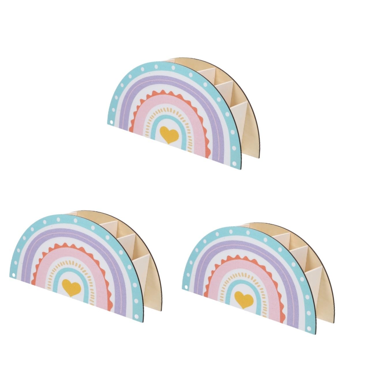 SHINEOFI 3piezas Portalápices De Madera Para Escritorio Organizador De Bolígrafos y Lápices Decoración De Oficina Diseño De Arcoíris Práctico Para Maestros y Profesionales