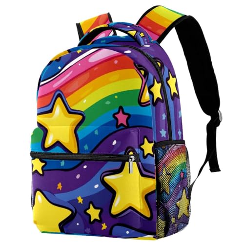 Sac à dos voyage étoiles arc-en-ciel multicolore avec porte-bouteille