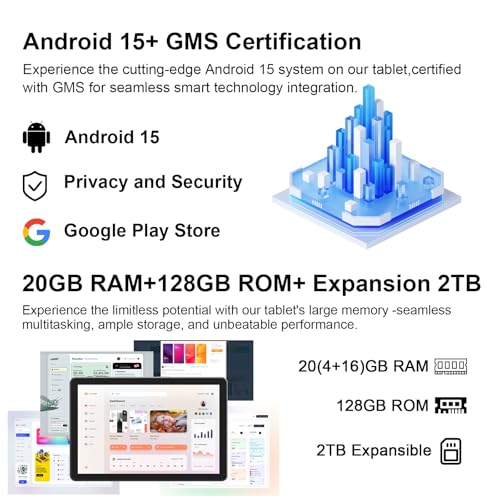 CUPEISI tablet Android 13 de 10 polegadas, 12 GB de RAM+128 GB de ROM/1 TB expansível para tablet PC, 2 em 1 com teclado, CPU HD de quatro núcleos de 2,0 GHz, certificado pelo Google 5G WiFi 6 BT 5.0 - Imagem 5