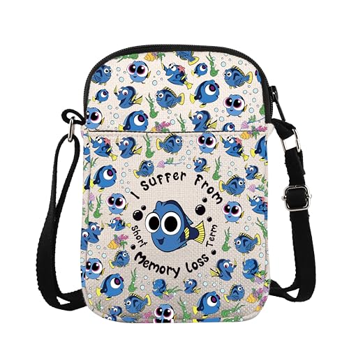ZJXHPO Cartoon Fish Cross Body Bag I Suffer From Short Term Memory Loss Messenger Bag Fish Lover Gift Blue Fish Carry On Bag (Memory Loss CB)