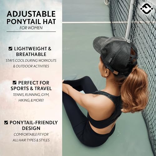 Image of Funky Junque Womens Baseball Cap Dad Hat Ponytail Messy Bun Trucker Ponycap