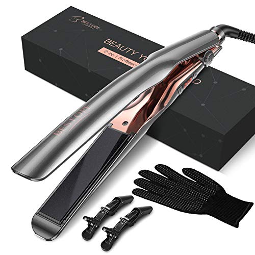 Hair Straightener - BESTOPE Flat Iron 2 in 1 Hair Straightener and Curler with Ceramic Plates, LCD Display, 15s Fast Heating, Adjustable Temp for Women