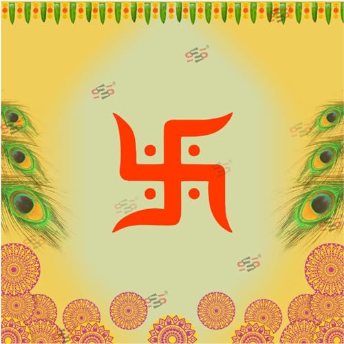 Image of S2S Fabric Backdrop Cloth for Pooja Decoration Traditional, Background Decoration Cloth for Pooja Background Curtain Cloth for Festival Fabric 5 Feet Height & 5 Feet Width SWASTIC Design