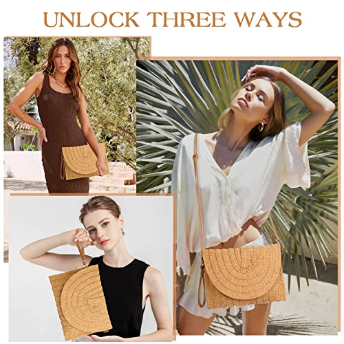 Straw Clutch Purse for Women Woven Rattan Envelope Bag Crossbody Wallet Handbags Shoulder Tote Bags for Summer - Image 5