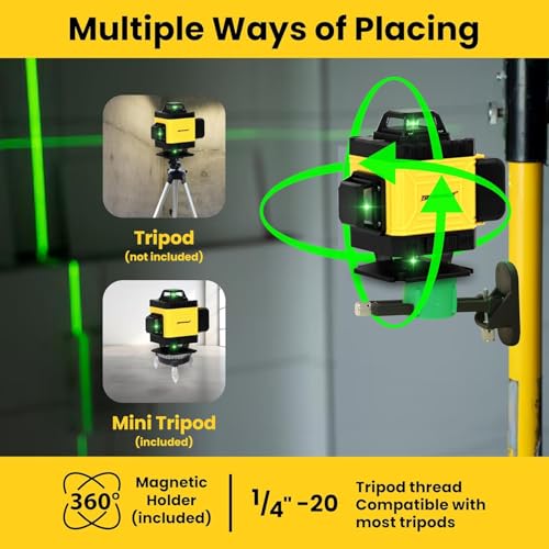 Image of TOMAHAWK LEV-1616-16 Lines Green Laser Level Pro - 4x360 4D Green Cross Self-Levelling Professional Laser Line for Construction with Two 360 Vertical /Horizontal Laser Level