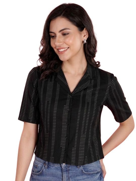 Women’s Black Printed Shirt Top | Casual Half Sleeve Collar Neck Shirt for Women | Stylish Rayon Blend Topwear| Office Wear, Casual Tops-picture-55