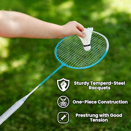 Image of PulseITSmash Badminton Racket- for Men & Women. Lightweight Aluminum Frame with High Tension Strings. Indoor /Outdoor Badminton Racquet for Training, Power Play & Control. (Blue)