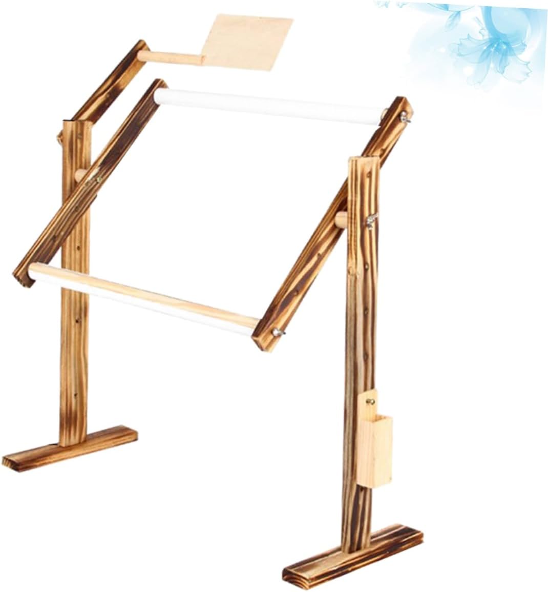 HOMSFOU Vintage Adjustable Wooden Cross-Stitch Frame Embroidery Rack for Needlework Projects Height Adjustable for Craft Enthusiasts