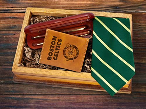 Rico Industries Nba Boston Celtics Men’s Trifold Brown Wallet - Premium 9 Pocket Laser-Engraved Team Logo On Vegan Leather - Minimalist Design, Id Window, Credit Card Holder - Ideal Men’s Gift #TOP3