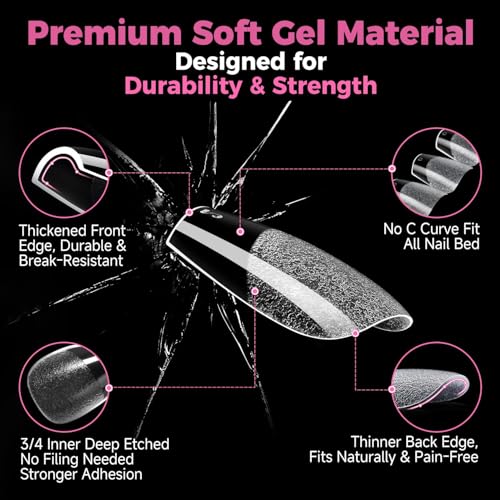 Image of UNA GELLA Short Coffin Gel Nail Tips, 15 Sizes Short Coffin Press On Nails Full Cover Pre-Etched 300pcs Clear Acrylic False Nail Tips For Nails Extension Home DIY Salon