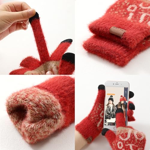 3Pcs Winter Beanie Hat Scarf Gloves Set for Womens Men Letter Warm Knit Ski Cap Touchscreen Mittens Couples Matching Outfit4