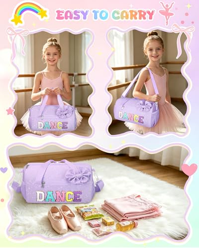 Image of Glitter Dance Ballet Bag Small Cheer Duffle Travel Bag with Bow Decoration